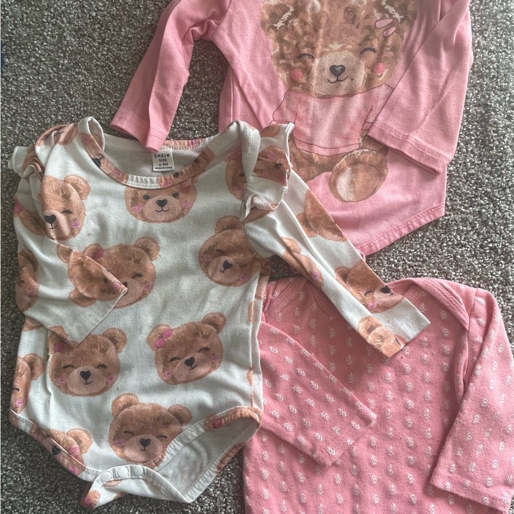 Pink and Cream Bear Print Kids One Piece Set